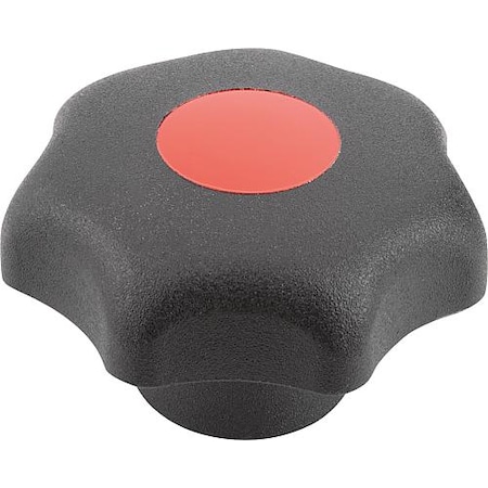 Kipp Star Grip, DIN 6336 Similar, D=6, D1= 32, Drilled Through, Entirely Plastic, Black, Cap: Red K0155.3066