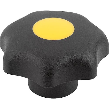 Kipp Star Grip, DIN 6336 Similar, D=6, D1= 32, Drilled Through, Entirely Plastic, Black, Cap: Yellow K0155.3067