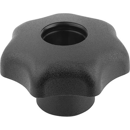 Kipp Star Grip, DIN 6336 Similar, D=M06, D1= 25, Steel, Tapped Through, No Cap, Black Plastic K0155.5061
