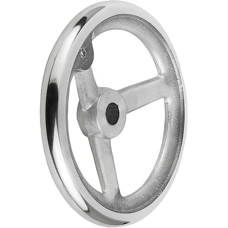 KIPP Handwheel, DIN 950, Aluminum 3-spoke, Diameter= 200 mm, Bore D2= 22 mm, Without Grip K0160.0200X22