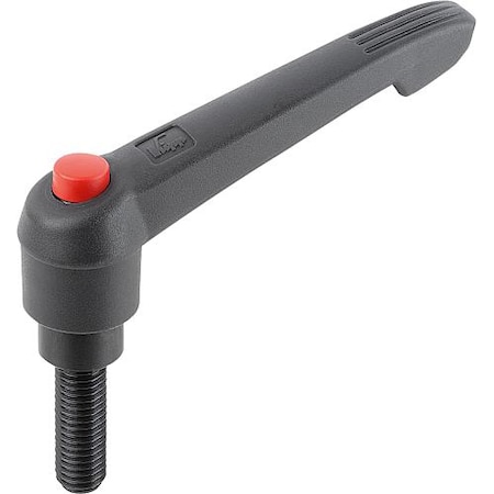 KIPP Adjustable Handle With Push Button, Size: 2, 1/4-20X25, Plastic Black, Comp: Steel, Button: Red K0269.712A2X25