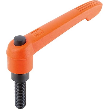 KIPP Adjustable Handle With Push Button, Size: 1, M06X25, Plastic Orange, Comp: Steel, Button: Black K0269.72106X25