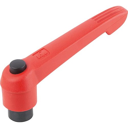 KIPP Adjustable Handle With Push Button, Size: 2, 1/4-20, Plastic Red, Comp: Steel, Button: Black K0269.732A2