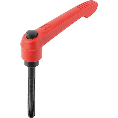 KIPP Adjustable Handle With Push Button, Size: 2, M08X60, Plastic Red, Comp: Steel, Button: Black K0269.73208X60