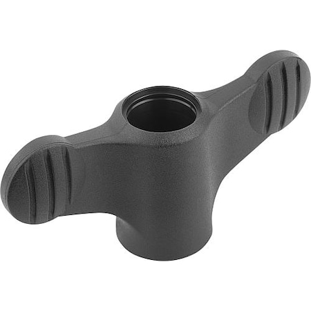 Kipp Wing Grip D=M04 Tapped Through Thread A=38, H=18, Form: D, Plastic Black, Comp: Stainless Steel K0274.10904