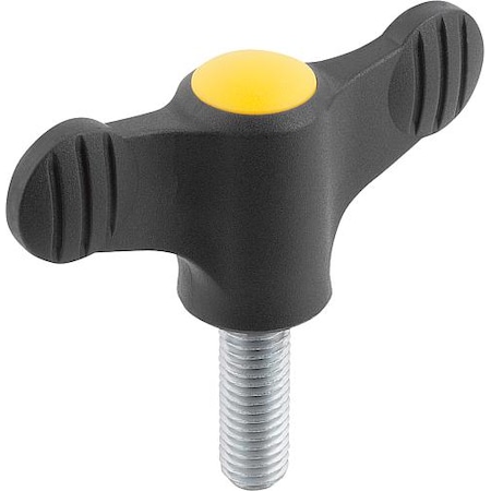 KIPP Wing Grip D=M08X20 A=50, H=24, Form: L, Plastic Black, Comp: Steel, Blue-Passivated, Cap: Yellow K0274.1087X20