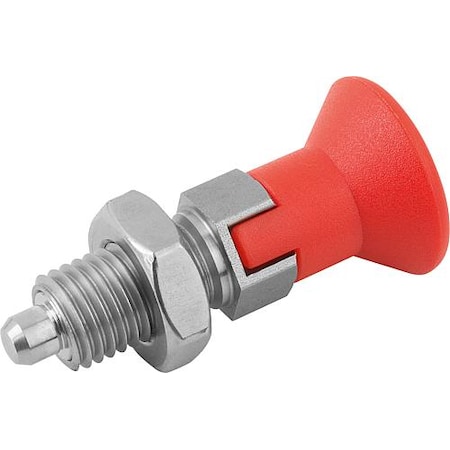 KIPP Indexing Plunger Red D1= M16X1, 5, D=8, Style D, Lockout Type w Locknut, Stainless Steel Hardened K0338.0430884