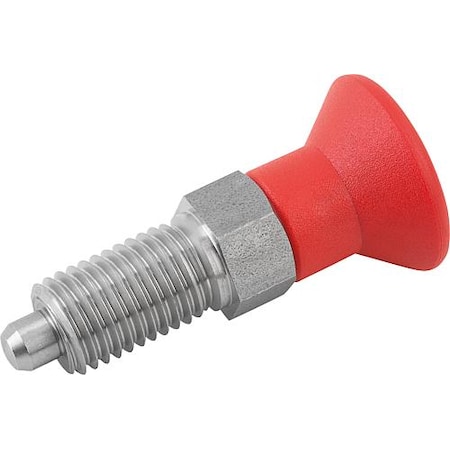 KIPP Indexing Plunger Red D1= M08X1, D=4, Style A, Non-Lockout wo Locknut, Stainless Steel Not Hardened K0338.1100484