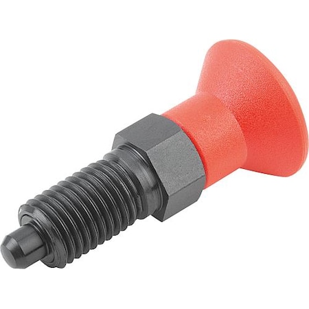 KIPP Indexing Plunger Red D1= 3/8-24, D=5, Style A, Non-Lockout wo Locknut, Steel Hardened, Knob Plastic K0338.1105AL84