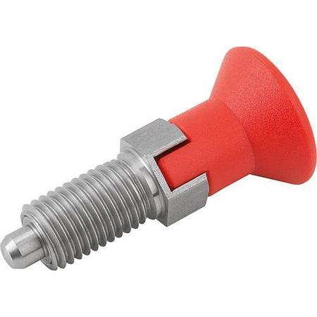 KIPP Indexing Plunger Red D1= 5/16-24 D=4, Style C, Lockout Type wo Locknut, Stainless Steel Not Hardened K0338.13004AK84