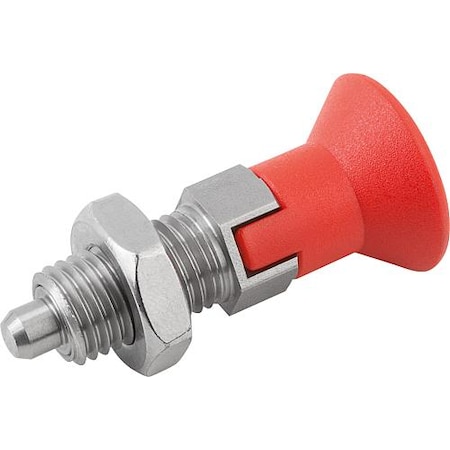 KIPP Indexing Plunger Red D1= 1/2-13, D=6, Style D, Lockout Type w Locknut, Stainless Steel Not Hardened K0338.14206A584