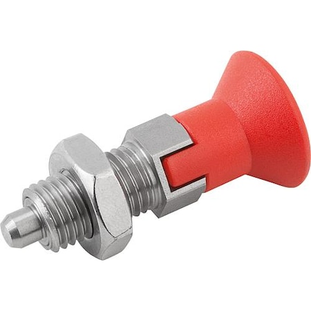 Kipp Indexing Plunger Red D1= 5/16-24, D=4, Style D, Lockout Type w Locknut, Stainless Steel Not Hardened K0338.14004AK84