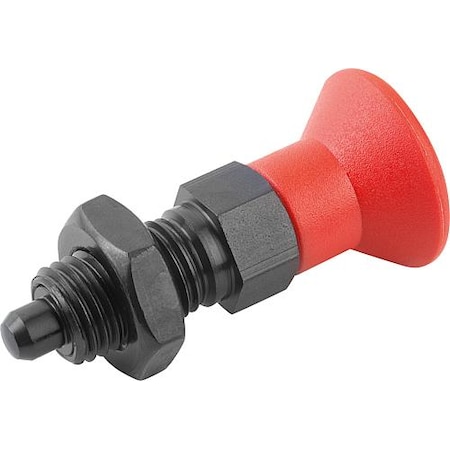 KIPP Indexing Plunger Red D1= M16X1, 5, D=8, Style B, Non-Lockout w Locknut, Steel Hardened, Knob Plastic K0338.230884