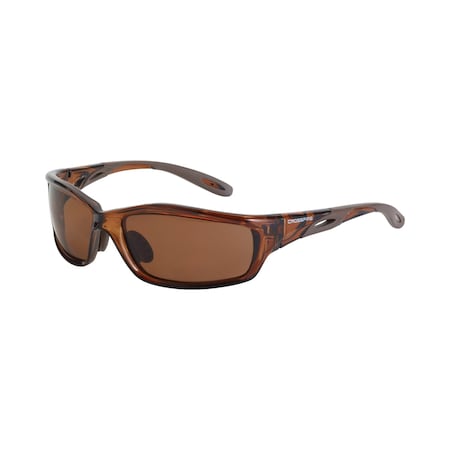 Crossfire Polarized Safety Glasses, Wraparound Brown Polycarbonate Lens, Scratch-Resistant 21126