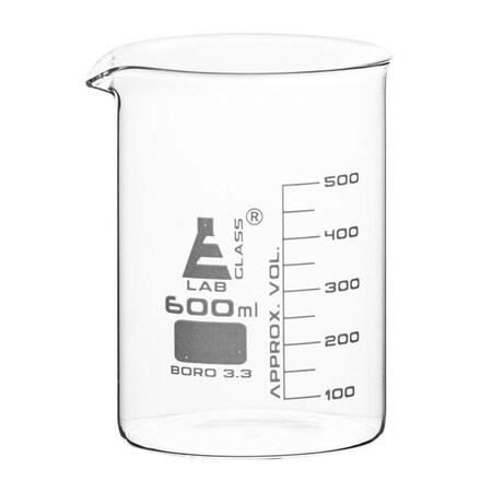 Eisco Scientific Graduation Beaker Low form, 600mL: w/spout, Borosilicate, 100ml Grads CH0126J