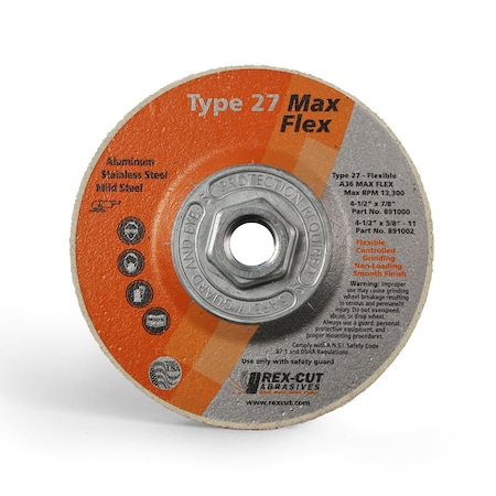 Rex Cut Max Flex Grinding Disc 4 1/2 X 5/8-11 T27 Max Flex A36 891002