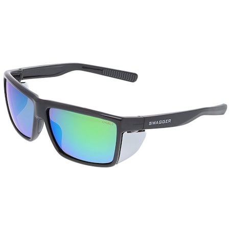 Mcr Safety Swagger (SR2), Safety Glasses, Anti-Scratch, Blue Mirror Lens, Black Frame, Full-Frame, Polarized SR218BZ
