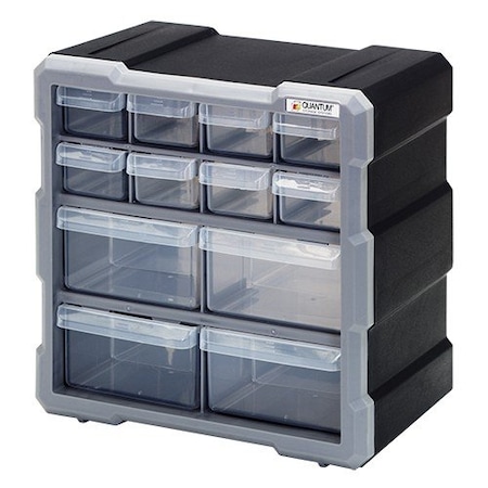 Quantum Storage Systems Cabinet With 12 Plastic Drawers, Black PDC-12BK
