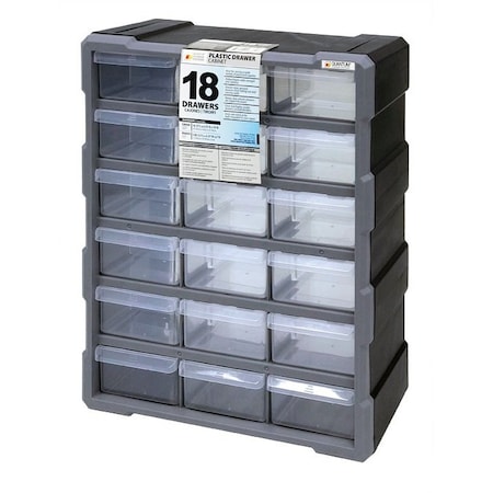 Quantum Storage Systems Cabinet With 18 Plastic Drawers, Black PDC-18BK