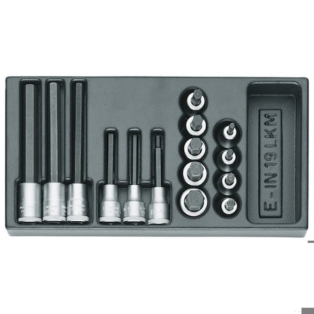 Gedore Screwdriver Bit Socket Set, 1/2", Point Size: 5mm, 6mm, 7mm, 8mm, 9mm, 10mm, 12mm, 14mm, 17mm 1500 ES-IN 19 LKM