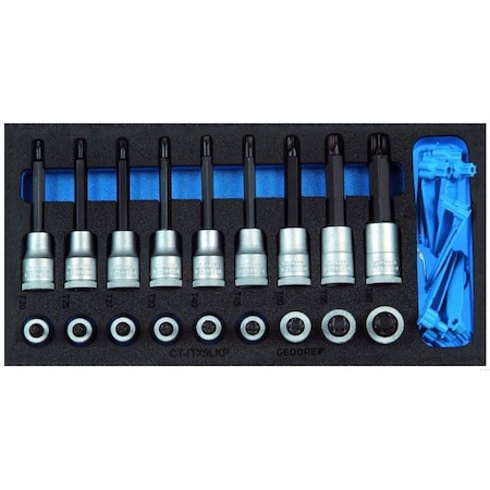 Gedore Screwdriver Bit Socket Set, 1/2", Point Size: T20, T25, T27, T30, T40, T45, T50, T55, T60 1500 CT1-ITX 19 LKP