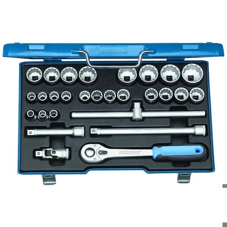 Gedore 1/2" Drive Socket Set, Metric, 28 pcs D 19 VMU-10