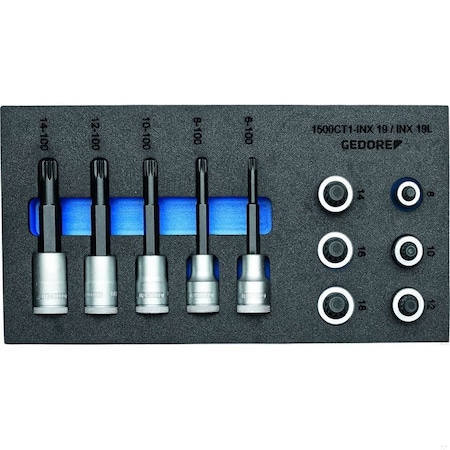 Gedore Screwdriver Bit Socket Set, 1/2", Number of Pieces: 11 1500 CT1-INX 19 LK