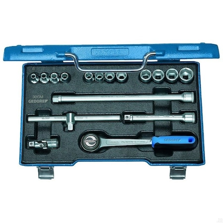 Gedore Socket Set, 3/8", 17 pcs., Hex 6-19mm, 6235980 30 GMU-3