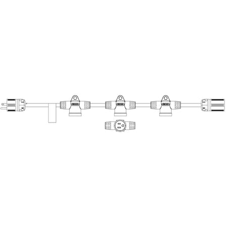 Ericson SJTW; Stringer Extension Cord, 14 AWG, Indoor, 14/3, 4 Outlets, 5-15C, Black, 5-15P, 90 ft PS14390-3