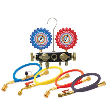 Uniweld Manifold, 4 Valve, 5 ft., EZ Turn Hose Set Q4N85SMEZ