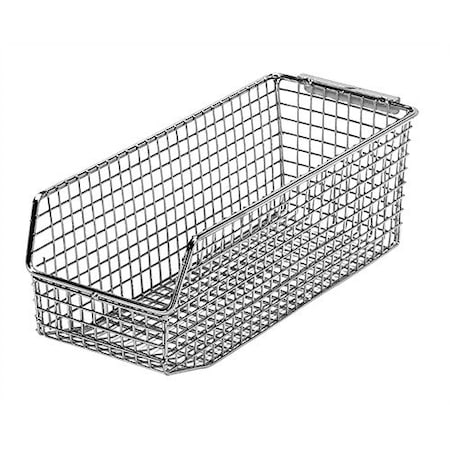 Quantum Storage Systems Hang & Stack Storage Bin, Wire, Chrome, 3 in H, 4-1/4 in W, 7-1/4 in L QMB524C