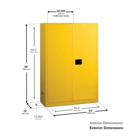 Eagle Mfg Hazardous Material Storage Cabinet, 60 gal, 5 Shelves, Steel, 43 in W x 65 in H x 18 in D, Yellow YPI4510X