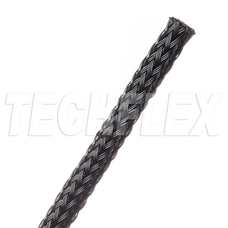 Techflex Braided Cable Sleeve, 1/4 in Inside Dia., 1/2 in Max Bundle Dia., 100 ft, Nylon, Black SDN0.25BK