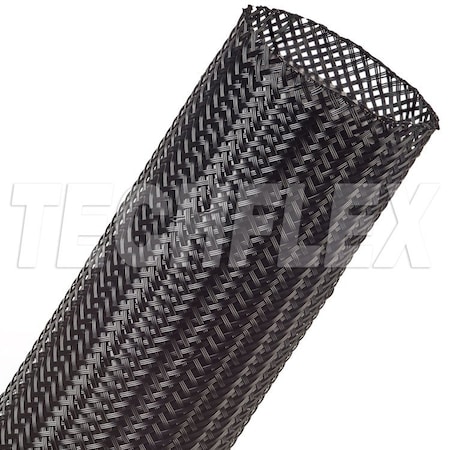 Techflex Braided Cable Sleeve, 2-1/4 in Inside Dia., 3 in Max Bundle Dia., 25 ft, Nylon, Black SDN2.25BK