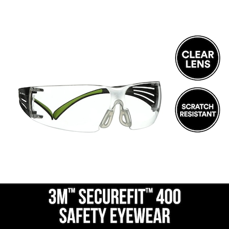3M SecureFit 400, Safety Glasses, Anti-fog, Clear Lens, Black Frame, Frameless, 6 PK SF400C-WV-6-PS