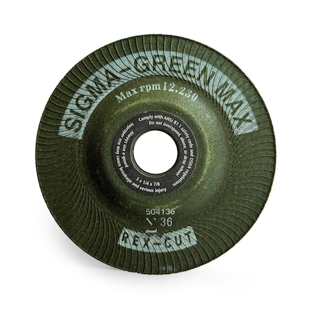 Rex Cut Sigma Green Max Grinding Wheel, 5 x 1/4 x 7/8", 36 Grit 739101