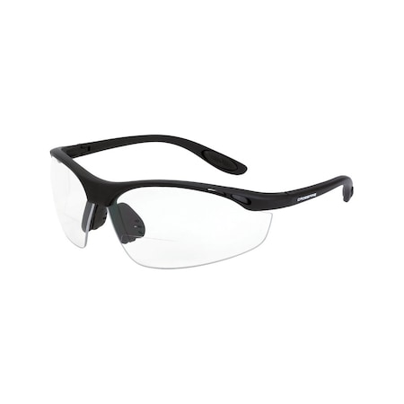 Crossfire Bifocal Safety Glasses, Matte Black 2.5 Diopter, Clear Lens 12425