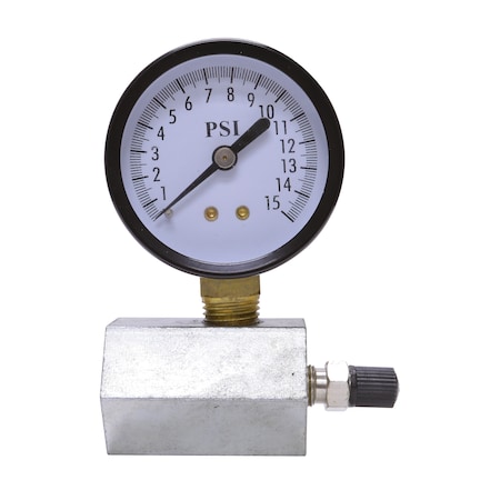 Uniweld Test Gauge, Gas, 3/4" Hex Body, 15 psi TGH15