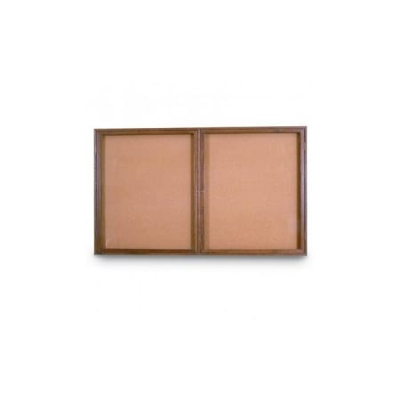 United Visual Products Double Door Wood Enclosed Corkboard, 60 UV104W