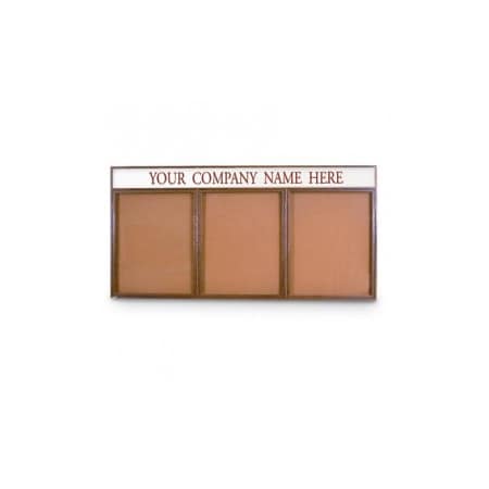 United Visual Products Triple Door Wood Enclosed Corkboard, Hdr UV106HD