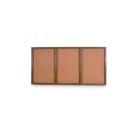 United Visual Products Triple Door Wood Enclosed Corkboard, 96 UV106W