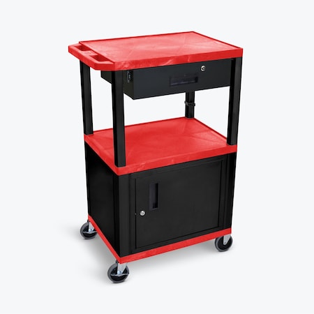 Luxor AV Cart - 42"H - Three Shelves with Cabinet, Drawer and Electric WT42RC2E-B/WTD