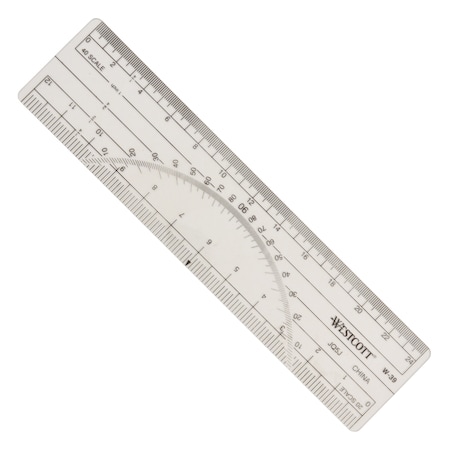 Westcott Protractors, 6" Protractor Ruler 10ths/40ths W-39