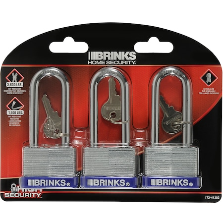 Brinks R70 Padlocks Brinks Keyed Alike Padlock, Laminated Steel, 44mm, High Security 3PK ...