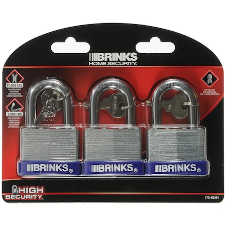 Brinks R70 Padlocks Brinks Keyed Alike Padlock, Laminated Steel, 50mm, High Security 3PK ...