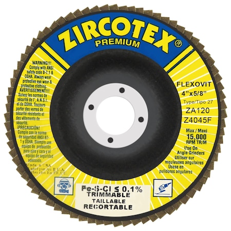 Zircotex Flexovit FLAP DISC ZIRCOTEX 4 in X5/8 in 4X5/8 Z4045F | Zoro