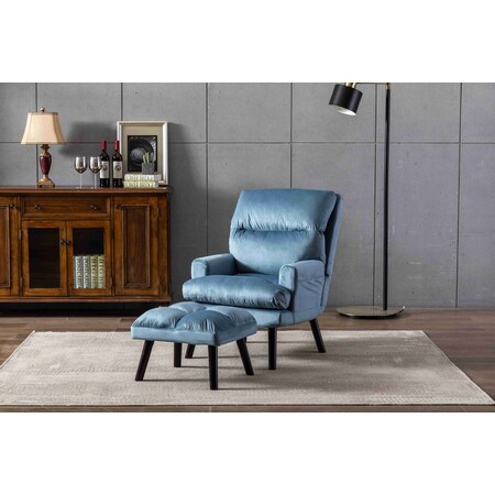 Homelegance EOS Accent Click Clack Chair With Ottoman, Blue With Black Finish Legs HM1760LB-1
