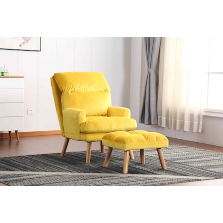 Homelegance EOS Accent Click Clack Chair With Ottoman, Yellow With Oak Finish Legs HM1760YW-1