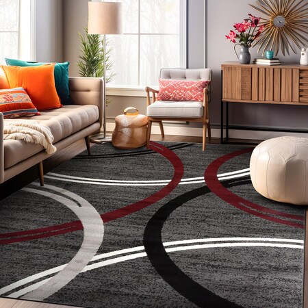 Red Wavy Rug World Rug Gallery Modern Wavy Circles Design 3'3'' x 5' Red 377RED3X5 ...