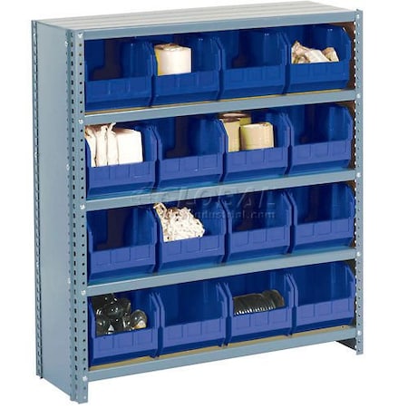 Global Industrial Steel Closed Shelving, 12 Blue Plastic Stacking Bins ...